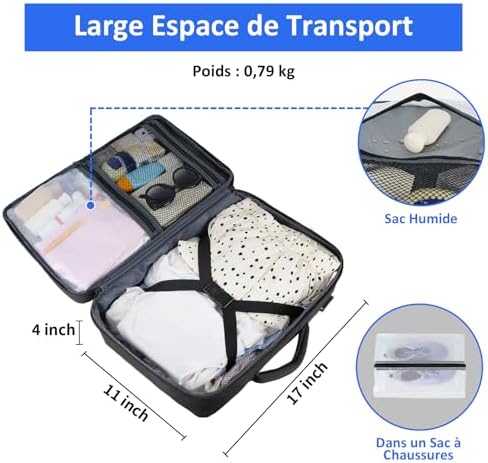Taygeer Sac a Dos Voyage Cabine Avion, Bagage à Main 45x36x20 Easyjet, Sac à Dos pour Ordinateur Portable 15.6 pouces USB Charging Port, Sac a Dos Voyage Femme Homme Collège Affaire Scolaire, Noir – Image 6