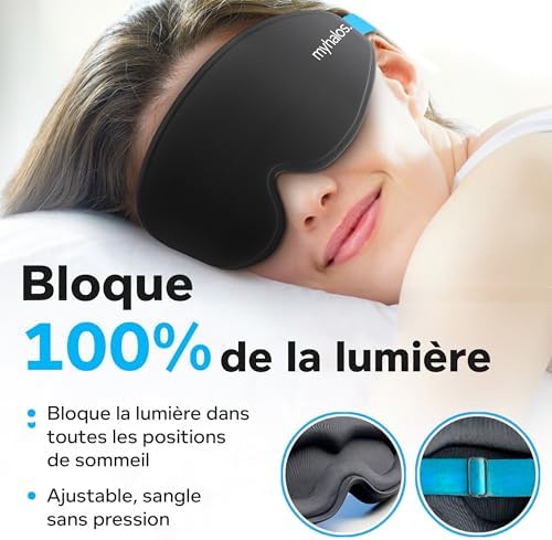MyHalos Sommeil 2022 pour Femmes et Hommes – Masque de Nuit Occultant pour Dormir sans Pression Oculaire avec Pochette de Rangement – Masque Pour Dormir, pour Voyage, Yoga – Image 3