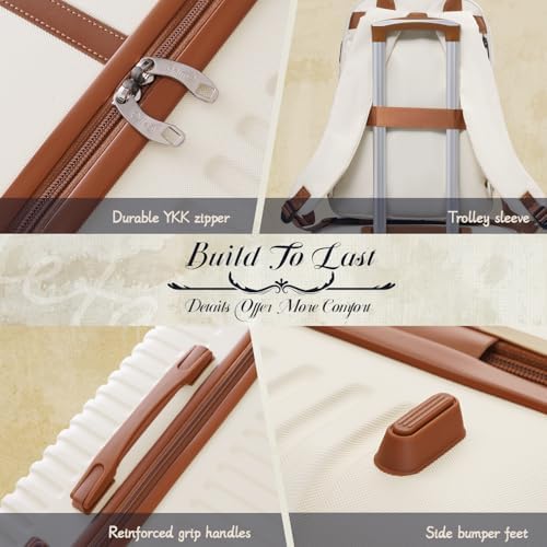 Ensemble de valises Coolife, 3 pièces, bagages à main, serrure TSA, roulettes pivotantes, coque rigide, bagages légers (blanc, ensemble de 3 pièces (BP/TB/20)) – Image 5