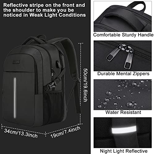 Sac à Dos Ordinateur Portable 17.3 Pouces,50L Sac à Dos de Voyage Grande Homme Femme Antivol Imperméable avec USB Charging Port PC Portable pour Loisir, Scolaire,Affaire Noir – Image 5