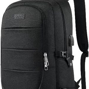 AMBOR Sac à Dos Ordinateur Portable, Sac a Dos Grande Capacité Homme Femme Imperméable 17.3 Pouces avec USB Charging Port Sac a Dos PC Portable pour Loisir Noir