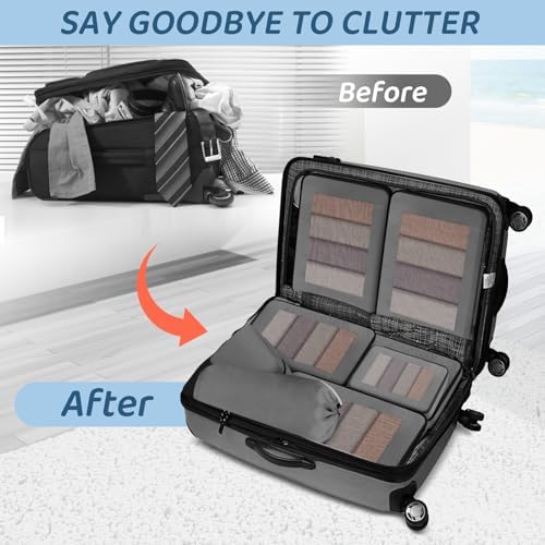 Otauoaea Organisateur Valise, Lot de 8 Rangement Valise Organisateur de Bagage pour Voyage, Sacs Rangement de Valise Voyage, Packing Cubes for Travel pour Vêtements, Chaussures et Cosmétiques, Gris – Image 5