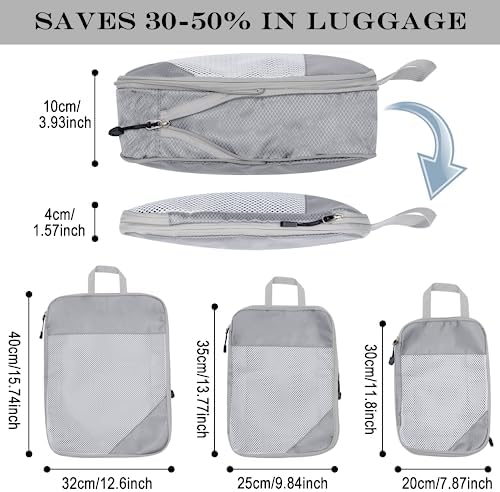 Organisateur Valise Rangement Organisateur de Valise Imperméable Bagage Sac Compression Maquillqage Vêtement Pochette Voyage, Gris 3 Pièces – Image 4