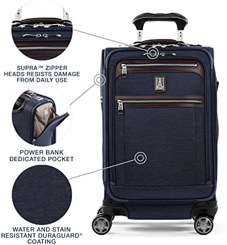 Valise cabine souple extensible Travelpro Platinum Elite, 8 roulettes pivotantes, port USB, Suiter, homme et femme, bleu marine, 53 cm – Image 3