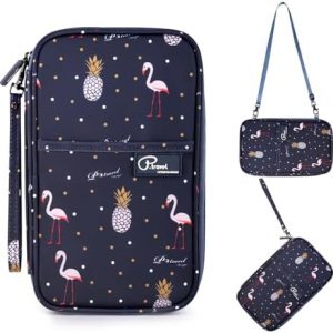 Dizdvizd Portefeuilles Passeport avec Anti-vol RFID Blocking, Imperméable Pochette Organisateur de Voyage - Flamingo