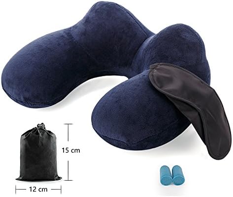 LUZWAY Oreiller de Voyage Gonflable avec Double Vanne,Coussin de Cou Gonflable de Velours Doux et Housse Lavable avec Bouchon d'oreille et Masque pour Les Yeux – Image 7