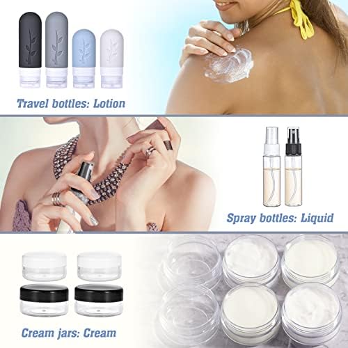 Revivoer Flacons de Voyage en Silicone, Flacon Voyage Rechargeable et Étanche Contenant Voyage Set de Bouteilles de Voyage 16 Pièces avec Trousse de Toilette (Gris) – Image 3