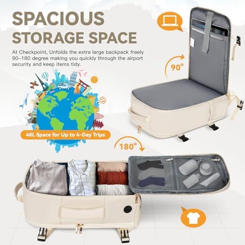 OTAHGK Sac à Dos de Voyage pour Femme Bagage à Main Avion pour Easyjet, 40 l TSA Amical Bagages Cabine Sacs à Main 45×36×20 Grand Sac à Dos de Voyage pour 17 Pouces Sac à Dos étanche Sac de – Image 4