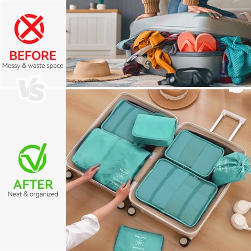 Shadcoler Organisateur Valise, Lot de 8 Organisateur de Voyage, Rangement Valise Organisateur, Packing Cubes, Organiseurs de Bagage Imperméable per Vêtements, Chaussures et Cosmétiques (Pale Blue) – Image 5