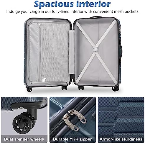 Valise extensible Coolife en polycarbonate ABS avec système TSA, 3 pièces, cadenas, spinner, bagage à main (bleu sarcelle) – Image 5