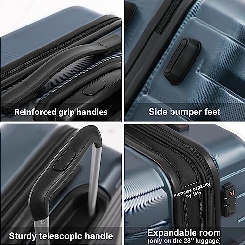 Valise extensible Coolife en polycarbonate ABS avec système TSA, 3 pièces, cadenas, spinner, bagage à main (bleu sarcelle) – Image 4