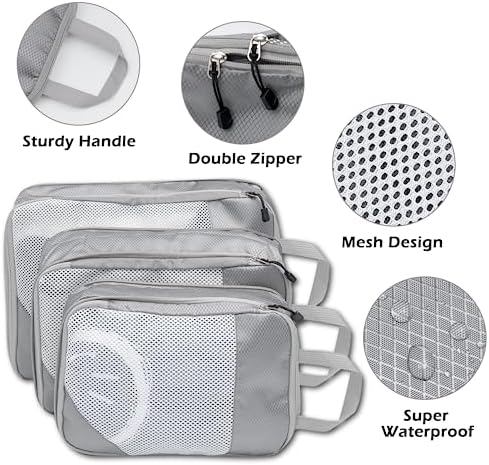 Organisateur Valise Rangement Organisateur de Valise Imperméable Bagage Sac Compression Maquillqage Vêtement Pochette Voyage, Gris 3 Pièces – Image 2