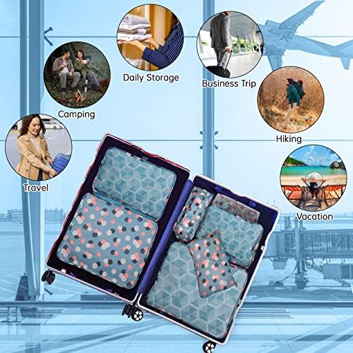 Sciphylia Organisateur Valise Lot de 10 Organisateur de Voyage de Rangement Imperméables Pochettes de Rangement pour Vêtements Chaussures Sous-vêtements Cosmétiques Sacs pour Femmes Hommes Fleur Bleue – Image 7