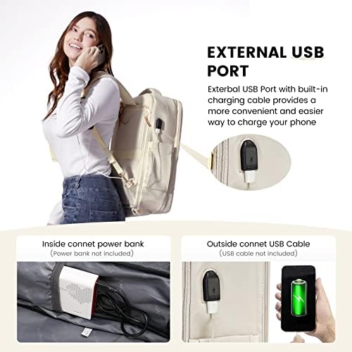 LOVEVOOK Sac à Dos Voyage Femme Homme Sac A Dos Cabine Avion extensible 25-35L Grand Sac à Dos Bagage à Main Sac à Dos Ordinateur Portable 17 Pouces Imperméable Sac Ados Beige – Image 7
