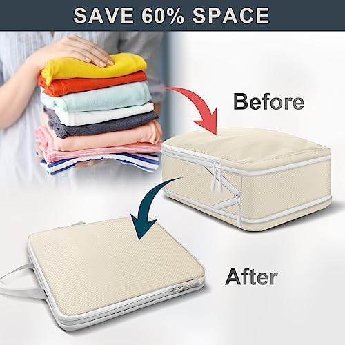 Lannvan Ensemble de 8 Organisateur Valise,Rangement Valise Organisateur Avec Compression,Organiseurs de Bagage,Packing Cubes Compression,Sacs de Rangement pour Rangement de Valise et Voyage,Beige – Image 3