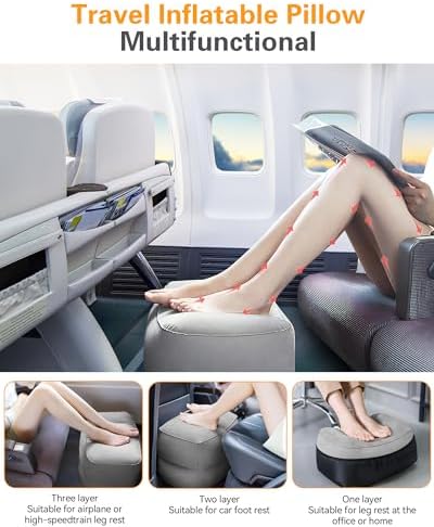 Sunany Repose-Pieds Gonflable pour Voyage, Coussins réglables en Hauteur, Accessoire de Voyage Polyvalent pour Enfants pour Dormir et Repose-Pieds adapté pour Le Bureau, la Maison et Les Voyages – Image 2