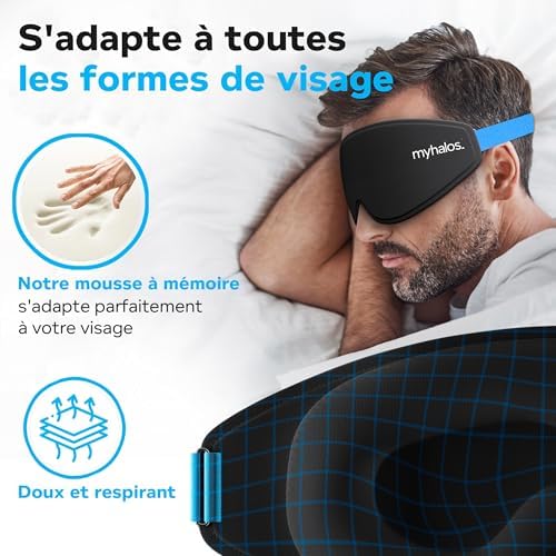 MyHalos Sommeil 2022 pour Femmes et Hommes – Masque de Nuit Occultant pour Dormir sans Pression Oculaire avec Pochette de Rangement – Masque Pour Dormir, pour Voyage, Yoga – Image 4