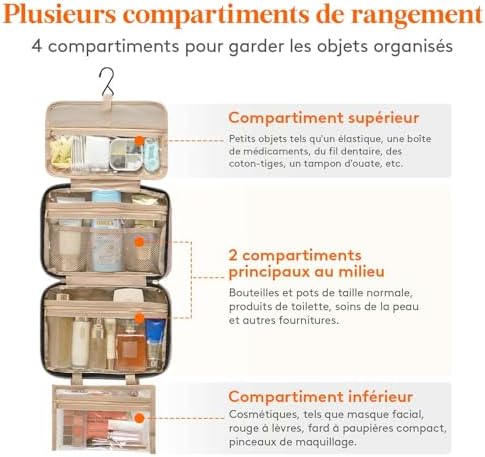 Lifewit Trousse de Toilette de Voyage, Grande Trousse de Maquillage Suspendue pour Femmes, Trousse de Cosmétique Transparente avec Crochet pour Bouteilles Pleines Tailles, Moyen, Rose – Image 4