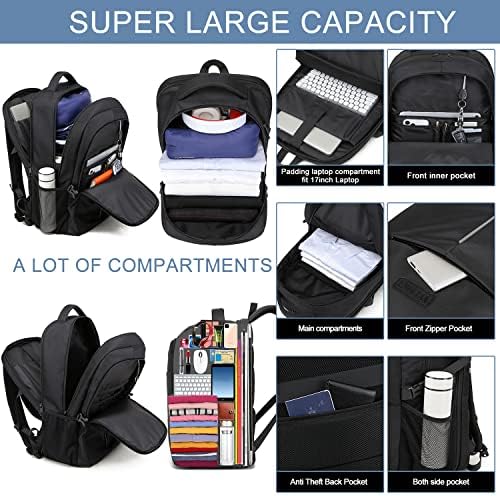 Sac à Dos Ordinateur Portable 17.3 Pouces,50L Sac à Dos de Voyage Grande Homme Femme Antivol Imperméable avec USB Charging Port PC Portable pour Loisir, Scolaire,Affaire Noir – Image 3