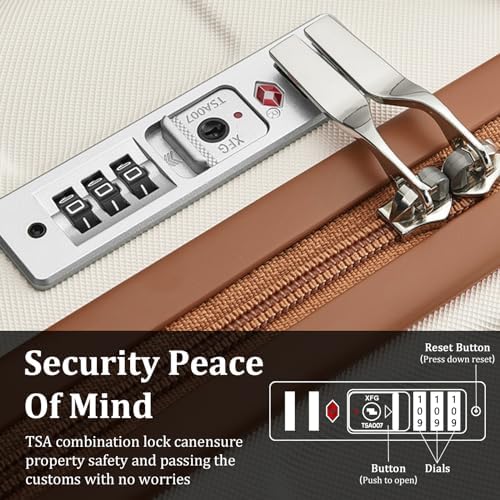 Ensemble de 5 valises rigides Imiomo pour femme, valises légères à roulettes avec roulettes pivotantes et serrure TSA, beige – Image 2