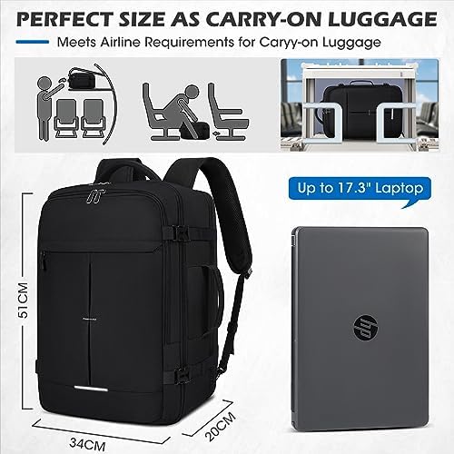 Lubardy Sac à Dos Cabine Avion Sac à Dos de Voyage Homme Imperméable Sac à Dos Bagage à Main Grand Sac à Dos pour Ordinateur Portable 17,3 Pouces 40L – Image 2