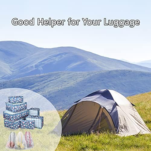 Sciphylia Organisateur Valise Lot de 10 Organisateur de Voyage de Rangement Imperméables Pochettes de Rangement pour Vêtements Chaussures Sous-vêtements Cosmétiques Sacs pour Femmes Hommes Fleur Bleue – Image 5