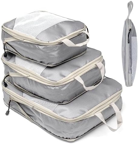 Organisateur Valise Rangement Organisateur de Valise Imperméable Bagage Sac Compression Maquillqage Vêtement Pochette Voyage, Gris 3 Pièces