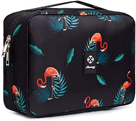 Narwey Trousse de Toilette à Suspendre Femmes Trousse de Maquillage Accessoires Trousse Toilette Voyage Organisateur Cosmétique (Flamant Noir)