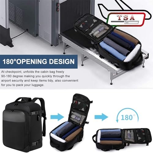 EZUOLA Baggage Cabine 40x20x25 pour Ryanair Sac à Dos Voyage Cabine Avion 20L Bagage à Main Sac à Dos Ordinateur Portable 14 Pouces avec USB Charging Port Homme Femme Sous Siège Bagages,Noir – Image 3