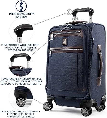 Valise cabine souple extensible Travelpro Platinum Elite, 8 roulettes pivotantes, port USB, Suiter, homme et femme, bleu marine, 53 cm – Image 2