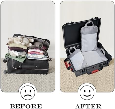 Organisateur Valise Rangement Organisateur de Valise Imperméable Bagage Sac Compression Maquillqage Vêtement Pochette Voyage, Gris 3 Pièces – Image 6