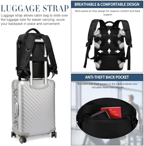 EZUOLA Baggage Cabine 40x20x25 pour Ryanair Sac à Dos Voyage Cabine Avion 20L Bagage à Main Sac à Dos Ordinateur Portable 14 Pouces avec USB Charging Port Homme Femme Sous Siège Bagages,Noir – Image 8