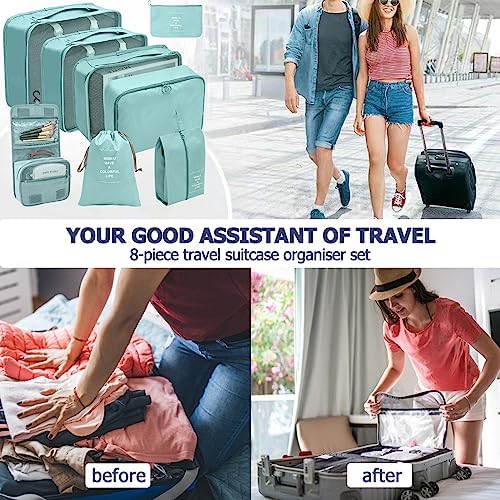 Organiseur de valise de voyage, sac de voyage, organiseur de bagages, étanche, sacs à vêtements pour vêtements, sous-vêtements, cosmétiques, bleu – Image 6